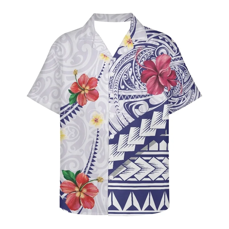thumbnail image 1 of Camisas de playa tribales polinesias para hombre, camisetas hawaianas casuales de manga corta con botones y estampado 3D, camisetas de gran tamaño para hombre, 1 of 5