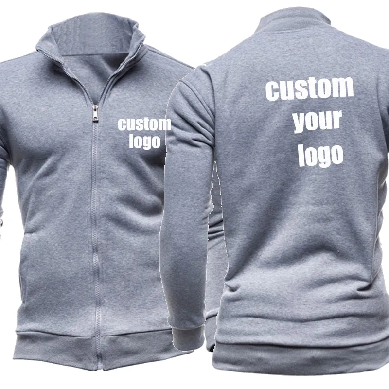 Custom Logo Men Hoodies Zipper Brand Jackets Solid Color Cardigan Long Sleeve Spring Autumn Male Coat Dropshipping Wholesale