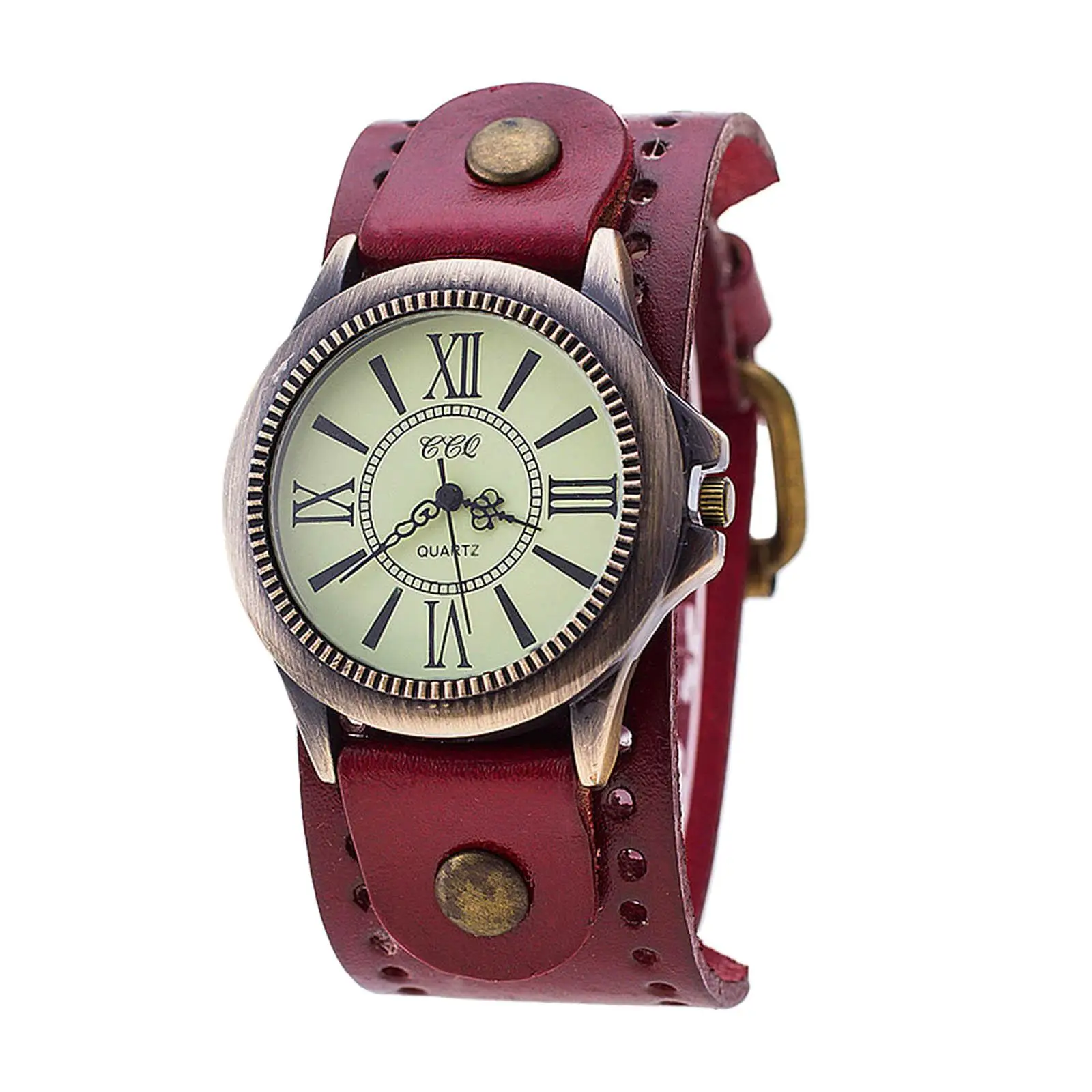 Retro Quartz Wrist Watches Wide PU Leather Belt Strap for Birthday Performance Graduation Ceremony Men Women