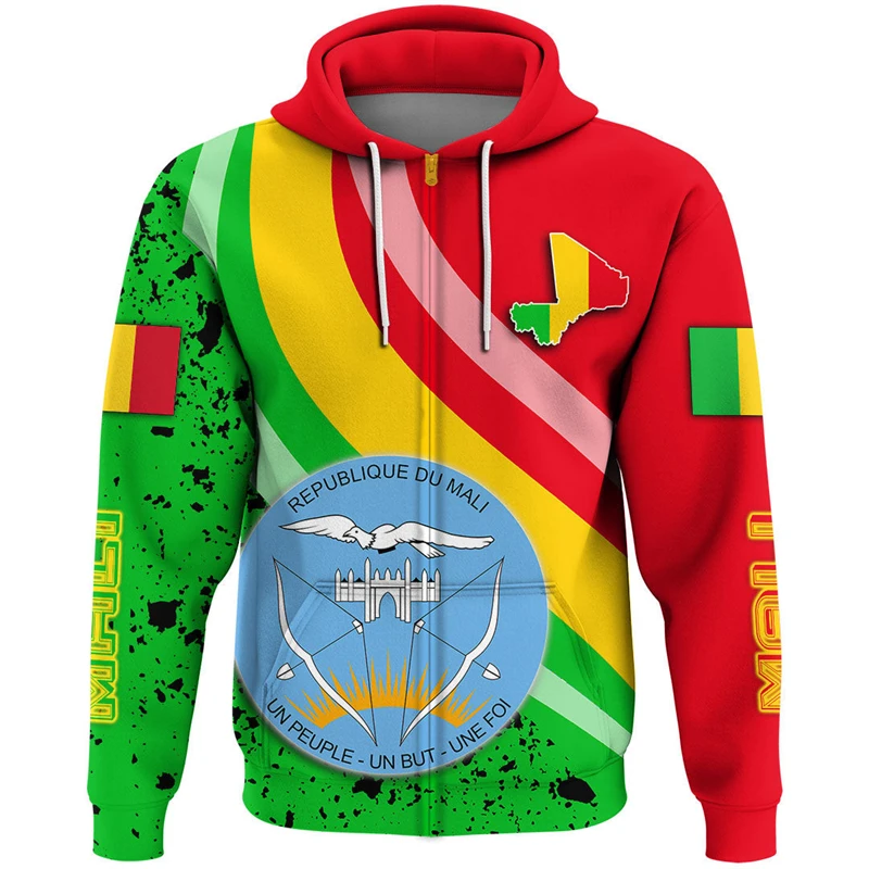 

Mali Flag Map 3D Print Zip Up Hoodie For Men Clothes Casual Boy Hoody National Emblem Graphic Sweatshirts Africa Male Kids Tops