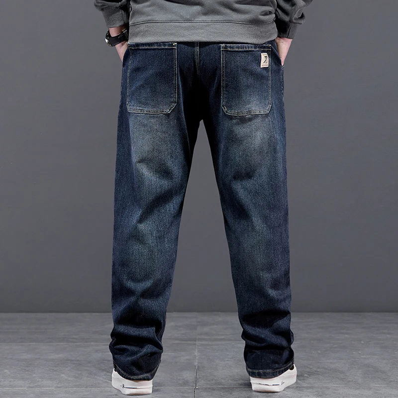 Elastic Waist Denim Jeans Men Tie Rope Harlan Oversized Men Loose High Quality Classic Daily Big Man Denim Trousers 6