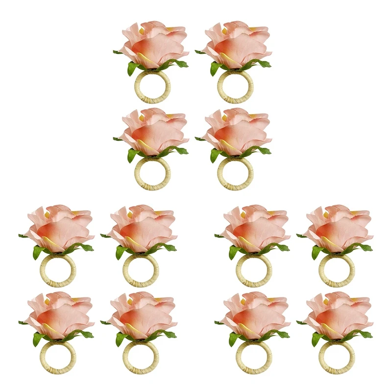 

12Pcs Rose Flower Napkin Rings, Crafts Vine Design Napkin Holder Rings Table Decorations For Wedding,Valentine's,Banquet