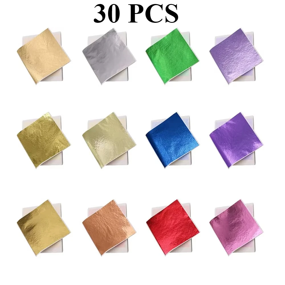 30 Stück Blattgoldblätter zum Selbermachen, Nagelblätter, Blättergold, Malerei, Blattgold, Papier, Harz, Dekoration, vergoldet, Möbelhandwerk – Detail 1