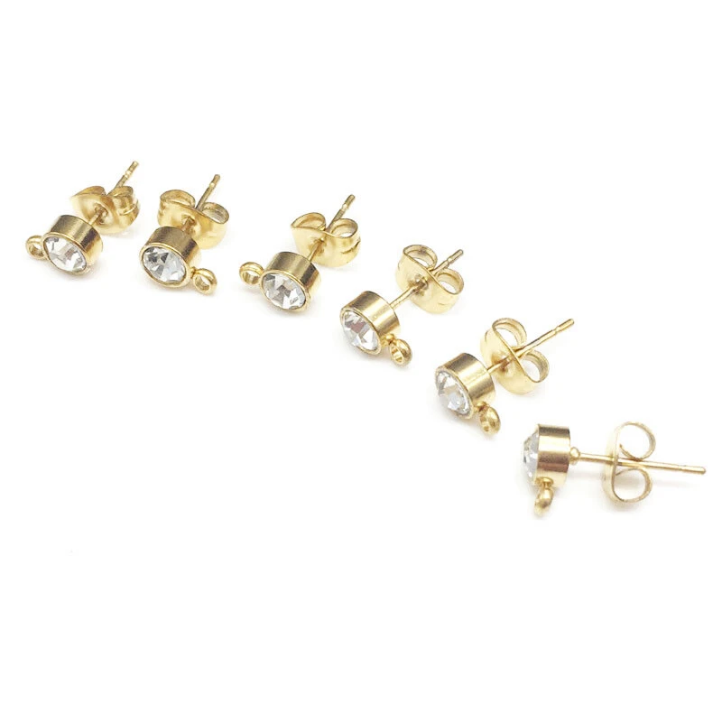 

30pcs Gold Plated Stainless Steel 6mm Width Charm Crystals Earrings Post Connectors For DIY Jewelry Making Earring Findings