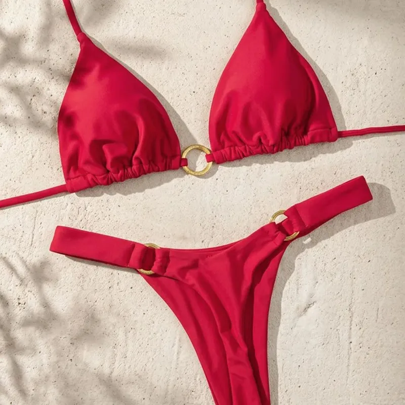 Bikini for Women Sexy Low Rise Split Swimsuit Solid Color Tie Side Thong Bikini Set Fashion Vacation Beach Women's Bathing Suit - 4