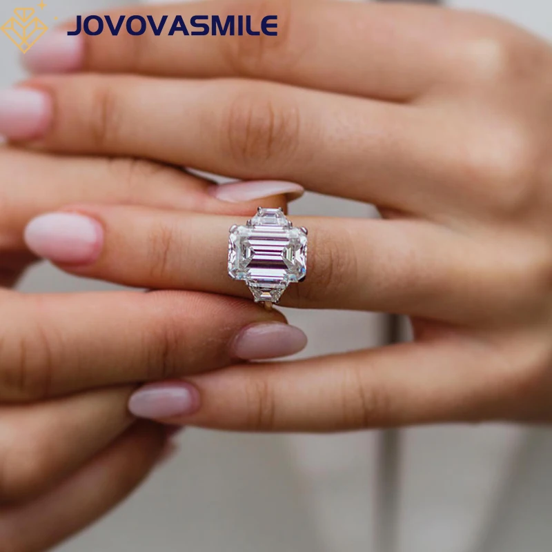JOVOVASMILE Moissanite Diamond Wedding Ring 9 Carat 13x9.5mm Emerald Cut Two-Tone 925 Silver Plated White And Yellow Gold