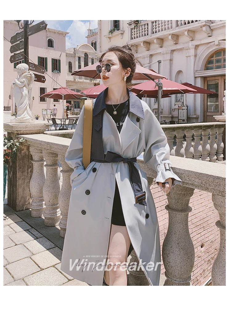 black puffer coat womens Fashion New Spring Autumn Windbreaker For Women Long Trench Coat Lady Duster Coat Double-Breasted Patchwork Female Clothes puffer coat women