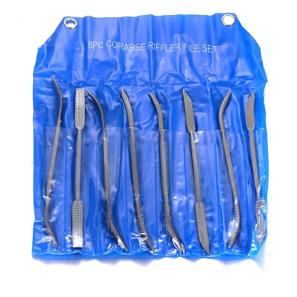 

8pcs Coarse Riffler Files 190mm Carbon Steel Curved Double Ended Hand Tools Mini Professional Wood Rasp File Set