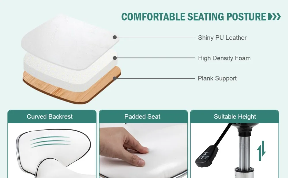 Description Picture 3 of itemPaddie Pedicure Stools For Nail Tech, Salon Spa Stool Back Support Short Height Adjustable Hydraulic Swivel Chair, Perfect For