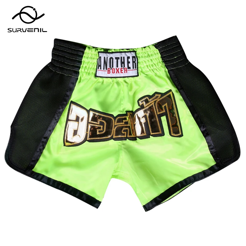 

Muay Thai Shorts Fluorescent Green Embroidery Shorts Kickboxing Thaiboxing Boxing Training MMA Pants Men Women Kids Fight Wear