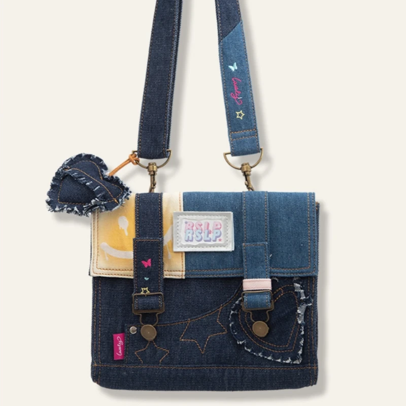 

Harajuku Y2K Cute Women's Denim Envelope Shoulder Bag Crossbody Bag Ladies Vintage Star Messenger Bag Patch Student School Bag