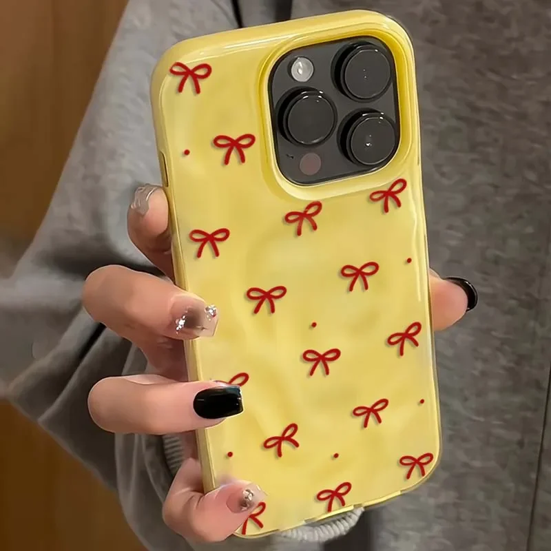 Charming Red Bow Dotted Textured Shockproof Soft Phone Case