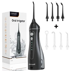 Portable Cordless Dental Floss Oral Irrigator - Waterproof Rechargeable Cleaner with 3 Modes and 4 Nozzles (Black Set1)