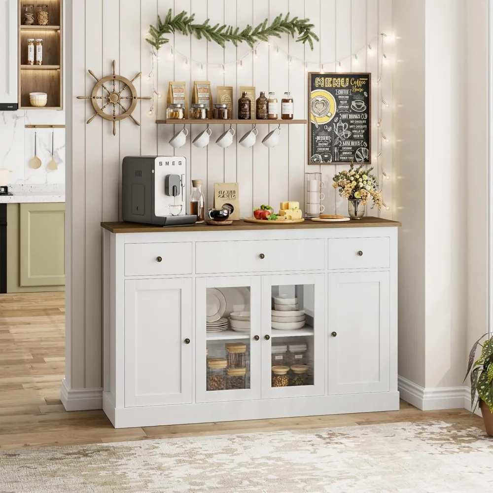 Sideboard Buffet Cabinet with Storage, 55" Large Kitchen Buffet Storage Cabinet, Modern Farmhouse Coffee Bar Cabinet 4