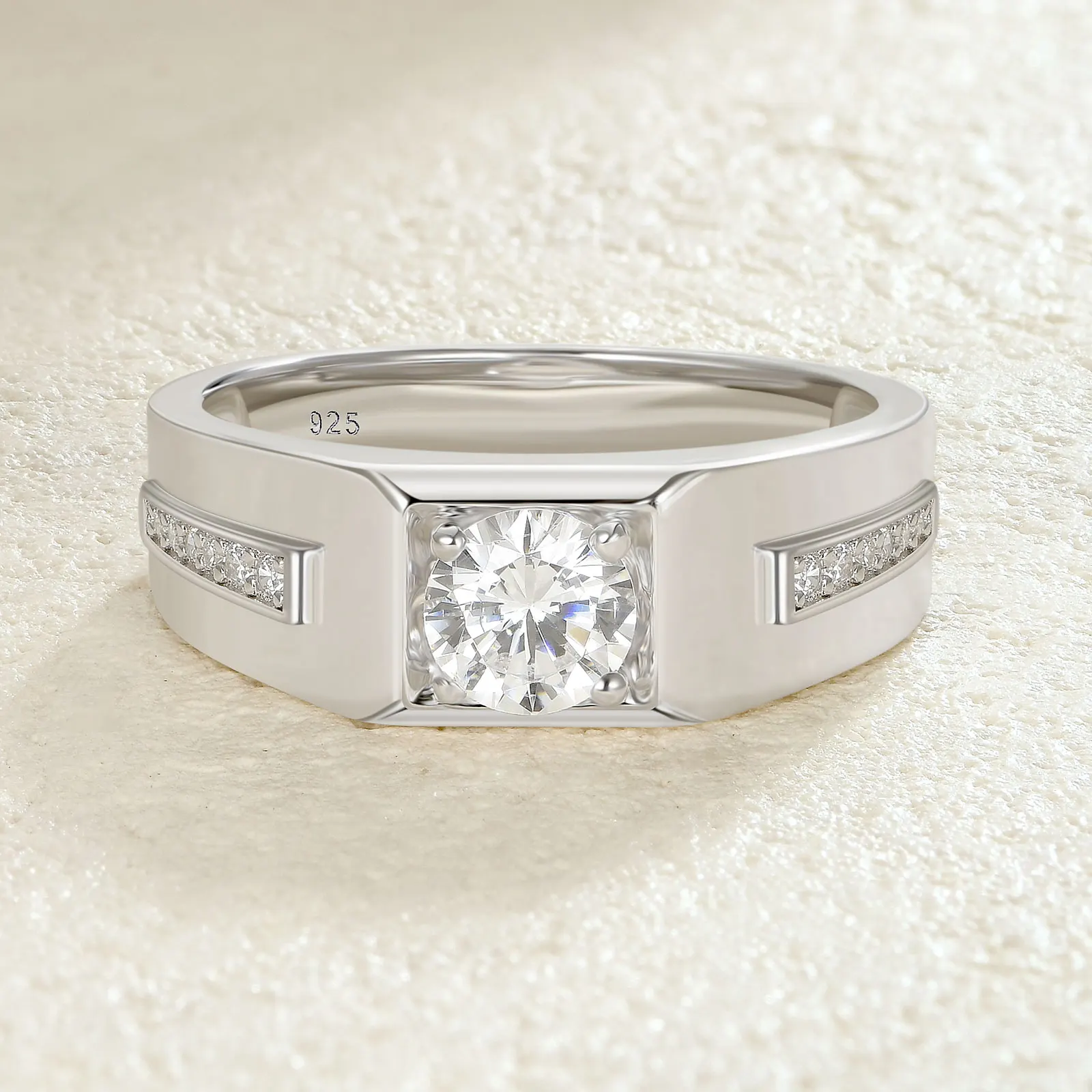 Silver Ring Newshe Men's Wedding Rings 925 Sterling Silver Solitaire Round Cubic Zircon Promise Band Size 8-12
