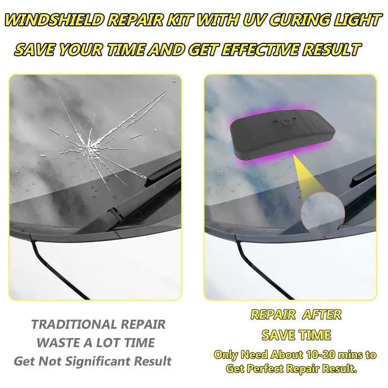 Windshield Crack Repair Kit With Suction Cup UV Lamp Car Glass Crack Repair Liquid Quick Repair Kit For Chips Star-Shaped Cracks 5