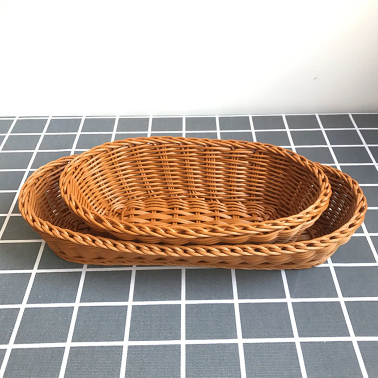 Oval Shaped Fruit Baskets Imitation Rattan Large Capacity Food Basket for Bread Candy Fruit Vegetable Storage Kitchen Supplies 5