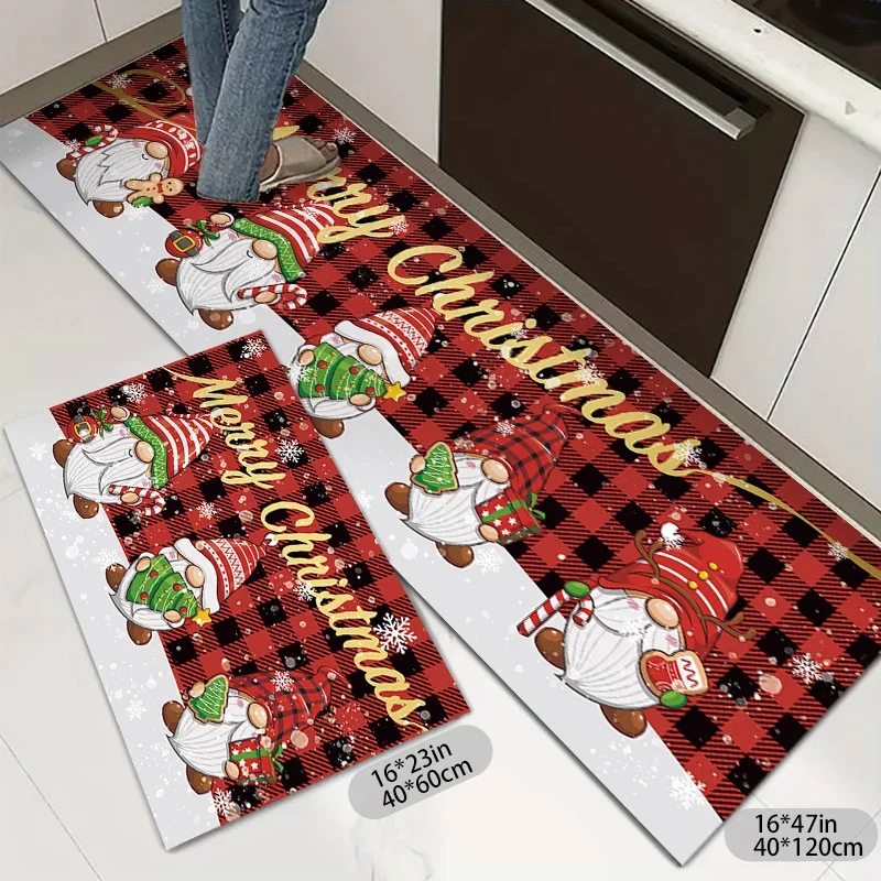 Christmas Gnomes Snowflake Buffalo Plaid Doormat Kitchen Balcony Hallway Non-slip Floormat Bedroom Bath Rugs Navidad Decorations
