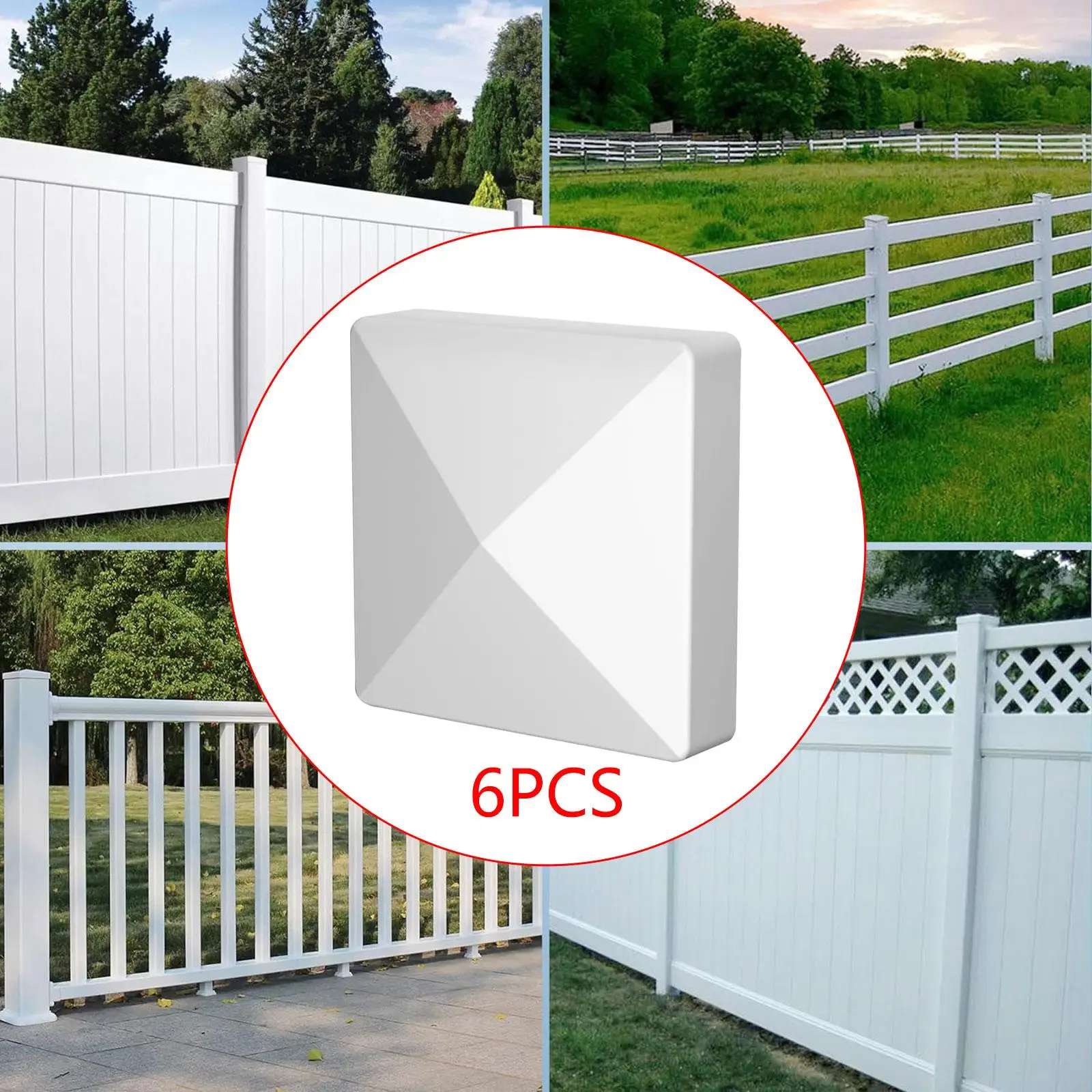 Column Cap Hat, 6x Post Caps Protect Wooden Fence Poles 4inch Waterproof PVC Post Caps Cap Covers for Mailbox Lamp Handrail Stair