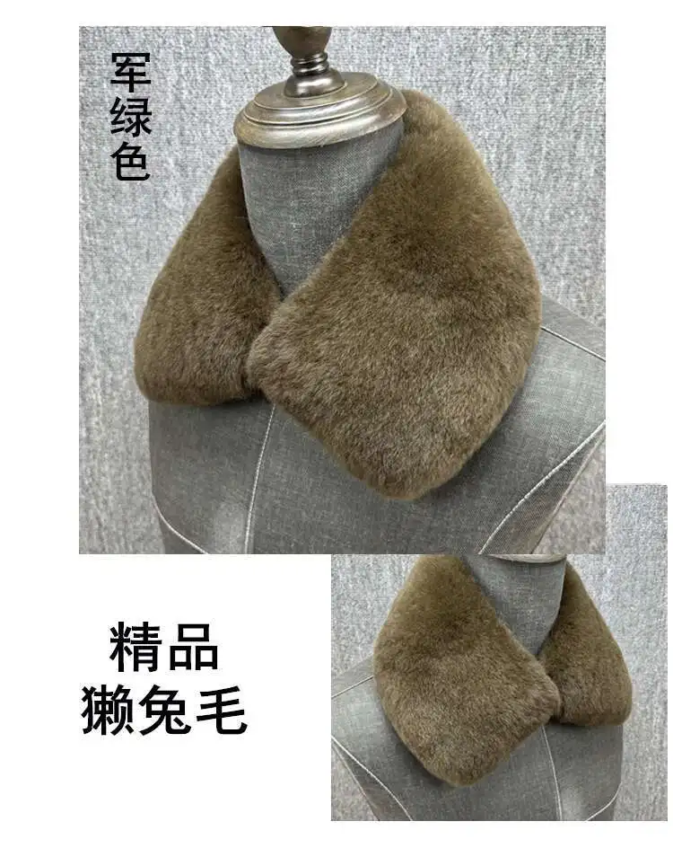 2025 Winter echter Kaninchenfellkragen, luxuriöser Naturfell, quadratischer Kragen, pelziger Pelzschal, Halswärmer für Jacke, Damen, Herren, Pelzschals – Detail 24