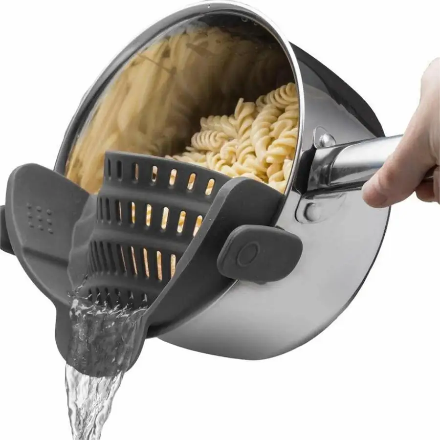 Silicone Clip-On Colander, Heat Resistant Drainer for Vegetables and Pasta Noodles, Kitchen Gadgets for Bowl, Pots, and Pans