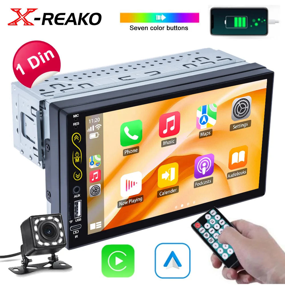 

X-REAKO 1 Din Carplay Car Radio 7" HD Autoradio Multimedia MP5 Player Touch Screen Mirror Link Stereo Bluetooth 2USB FM Camera