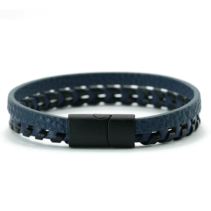 Punk Männer Leder Armband 3 Farben Handgemachte Geflochtene Wrap Armband Armreif Straße Freizeit Vielseitige Zubehör Pulseria Hombre – Detail 7