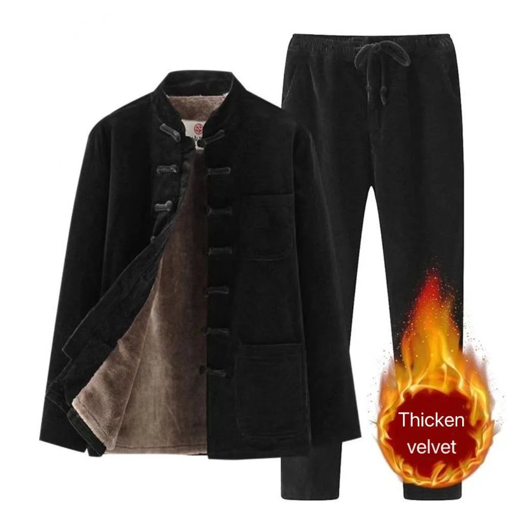 Autumn Winter Classic Tang Suit Chinese Style Ethnic Thicken Velvet Jacket Vintage Casual Frog Button Tops Outerwear New Year