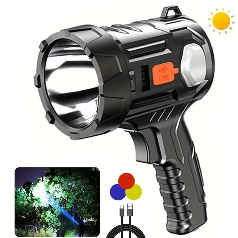 Solar LED Flashlight High Power Torch Multiple light Sources Outdoor Emergency Lantern USB Rechargeable Camping Fishing Lamp