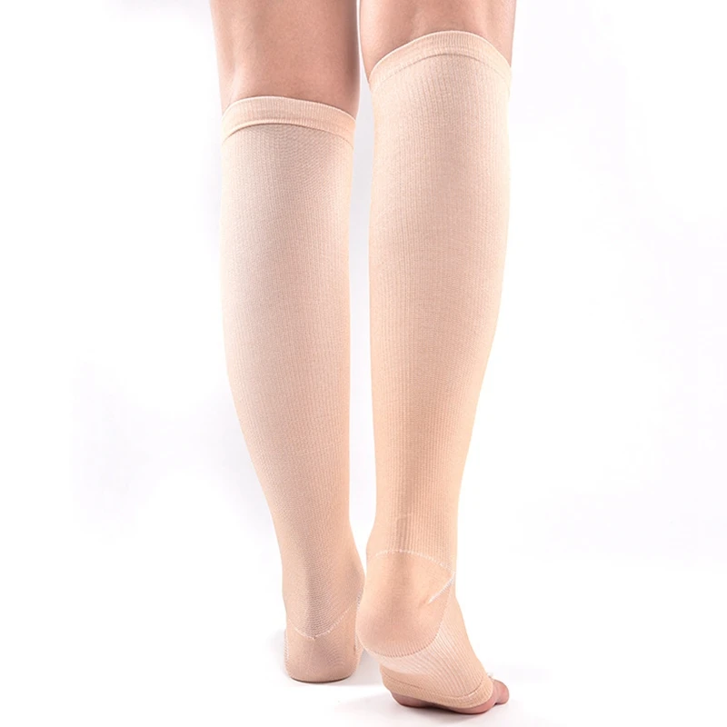 S-XL Elastic Open Toe Knee High Stockings Calf Compression Stockings Varicose Veins Treat Shaping Graduated Pressure