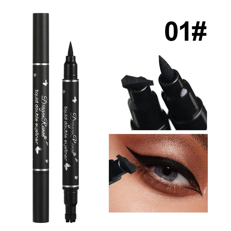 2 in1 Stamp Liquid Eyeliner Pencil Water Proof Fast Dry Double-ended Black Eye Liner Pen MakeUp for Women Cosmetics Makeup