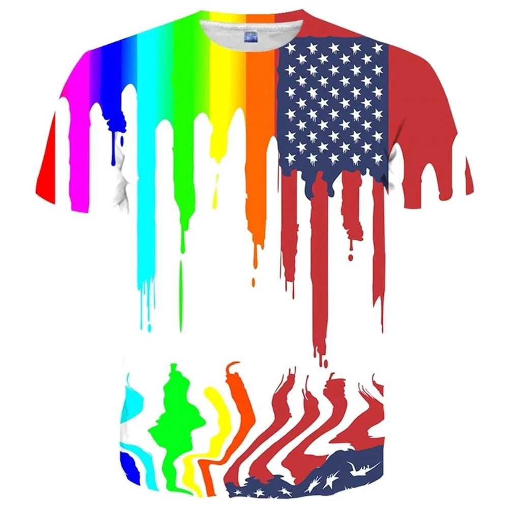 

Summer Children's Clothing Short Sleeve Novelty Print USA Flag Graphic Colorful Tee Shirts Tops Child Boy Clothes Casual Clothes