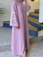 Abaya en lin avec broderie papillon pour femmes, caftan musulman modeste, kimono ouvert, manteau de luxe, vêtements islamiques, Dubaï, 2024 5
