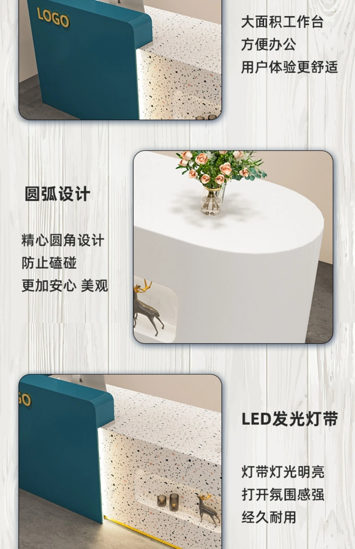 Description Picture 4 of itemLuxury Modern Reception Desk Office Information Front Clinic Reception Desk Cafe Counter Theke Rezeption Bar Furniture Counter