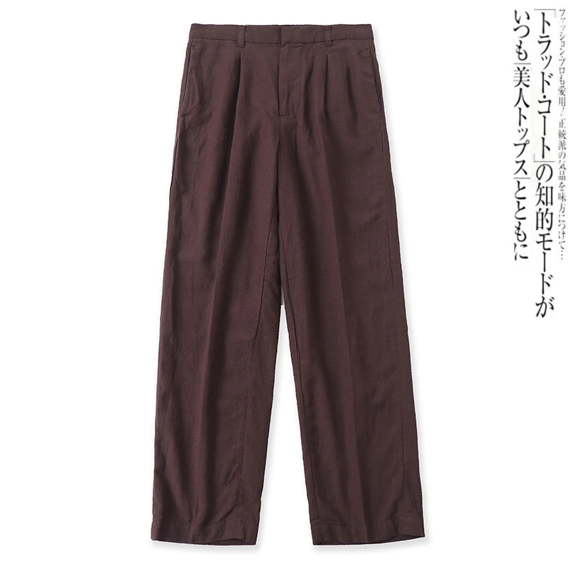 

Cotton And Linen Casual Pants With Semi Elastic High Waisted Pants 12576