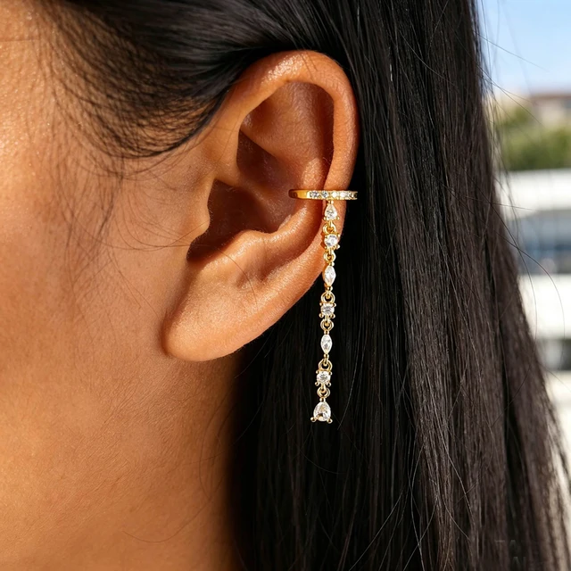 Boucles d'Oreilles Double 2 Piercing pour Femme, Goutte d'Eau, Tendance, Romantique, 5A CZ, Station Link, JoTassel, 1 Pièce