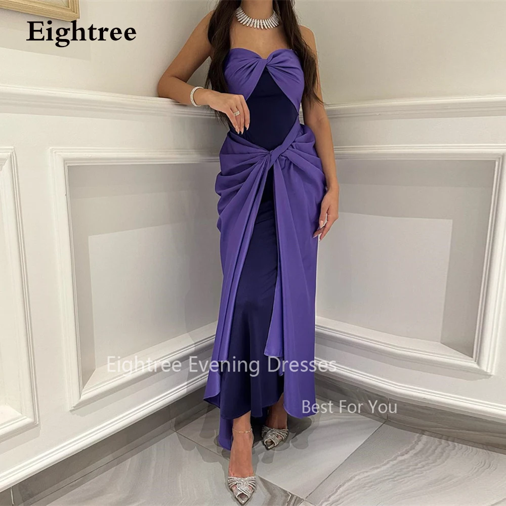 

Eightree Elegant Satin Sleeveless Pleated Evening Party Dress Strapless Formal Occasion Dresses Ruched Women Formal Prom Gowns