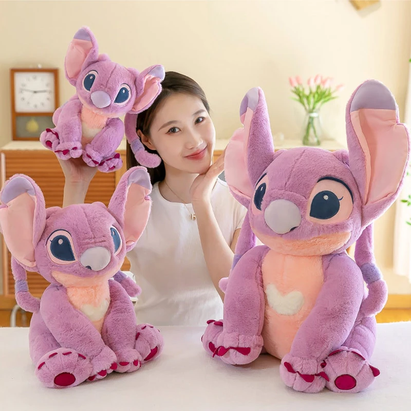 30/45/60/80cm Disney Cartoon Kawaii Lilo & Stitch Pink Angel Plush Toys  Sleeping Pillow Birthday Gifts For Children Friends