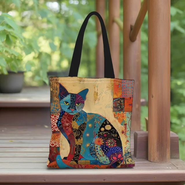 1/5/10 pièces Sac fourre-tout à motif floral de chat, Sac à bandoulière esthétique en toile pour l'école, Sac de courses léger 2 1/5/10 pièces Sac fourre-tout à motif floral de chat, Sac à bandoulière esthétique en toile pour l'école, Sac de courses léger 2