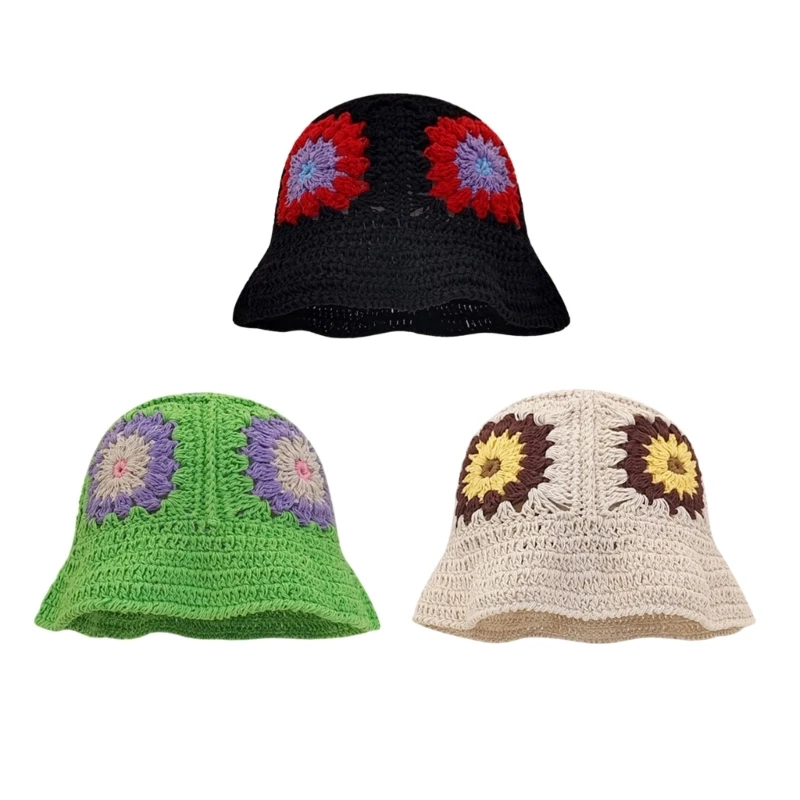 

Flower Bucket Hat for Adult Outdoor Sports Wide Brim Summer Knit Fisherman Hat NEW