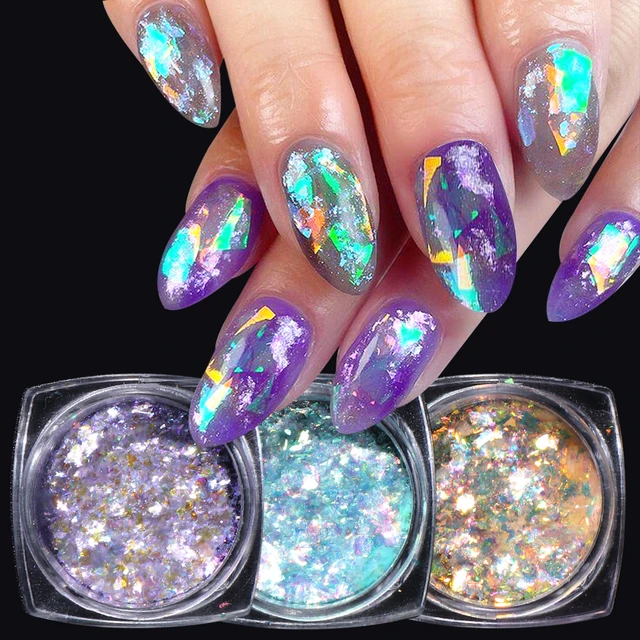 Mirror Iridescent Nail Art Sequins Holographic Mixed Hexagon Chunky Nail  Glitter Powder Flakes Sparkly Spangles Manicure LAGB