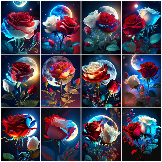 5D Glowing Flower Diamond Painting Lovely Rose Design Embroidery Portrait  Decors