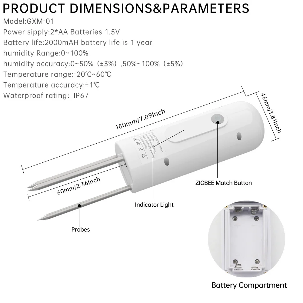 Thermometer Hygrometer Temperature And Humidity Meter Hygrometer Thermometer Soil Moisture Meter Temperature Sensor ZIGBEE Plant Monitor Outdoor Soil Temperature Meter Moisture Humidity Tester Sensor Garden Automation Irrigation TUYA Detector