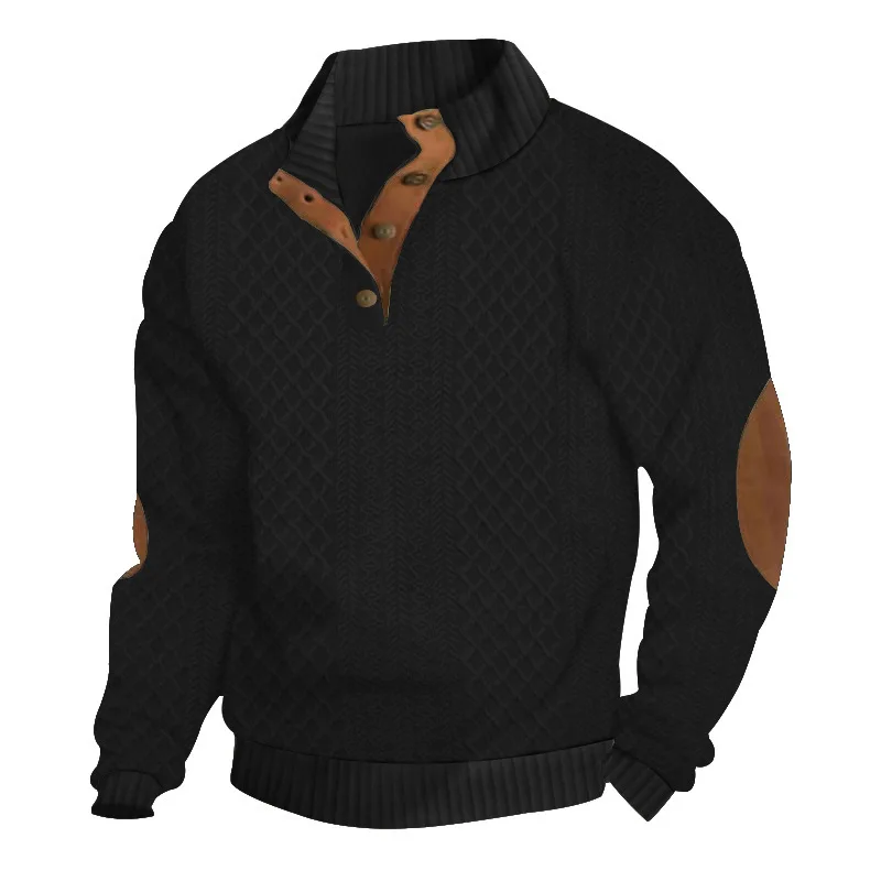 Men's Sweatshirt Long-sleeved Stand-up Collar Jacquard Knitted Casual Street Fashion Button Y2k Pullover Hoodies 3