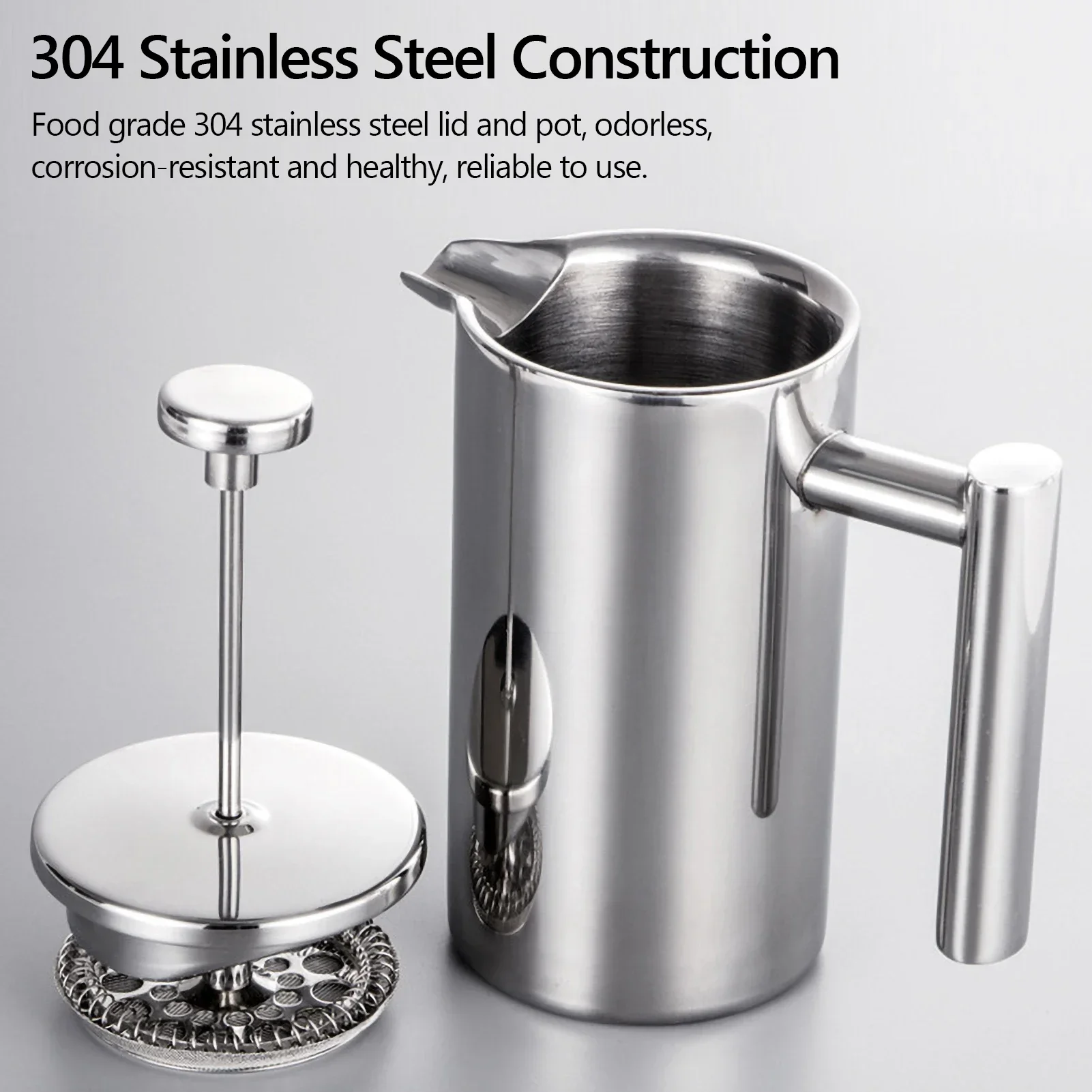 Description Picture 4 of itemFrench Press Pot Filter Press Hand-made Coffee Pot Stainless Steel High Quality Double Walled Insulated 350ml/800ml/1000ml