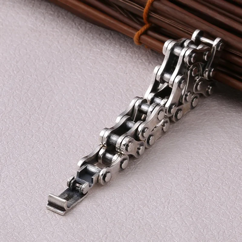 Pure S925 Sterling Silver Bracelet Width 10mm Motorcycle Roller Chain Bracelet