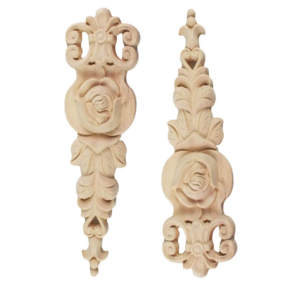 2PCS 19CM Woodcarving Corner Decal Unpainted Wood Carved Decal Corner Onlay Applique Frame Home Furniture Cabinet Door Crafts