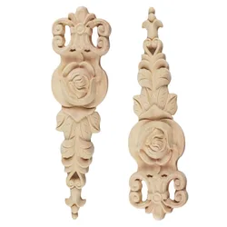 2PCS 19CM Woodcarving Corner Decal Unpainted Wood Carved Decal Corner Onlay Applique Frame Home Furniture Cabinet Door Crafts