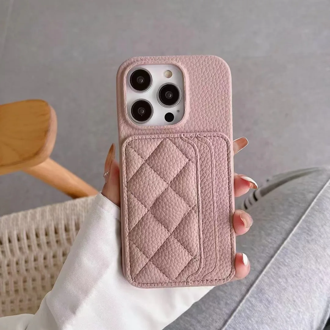 Luxury Elegant 3D Diamond Grid Leather Dual Card Slot Wallet Case & Phone Cover