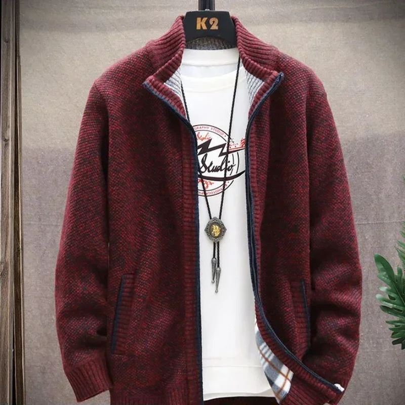 thumbnail image 1 of Ropa de hombre de cuello alto con cremallera, chaleco de negocios, suéter de punto azul sin mangas con cremallera, chaleco de cuello alto rojo para hombre, sudadera A, 1 of 5